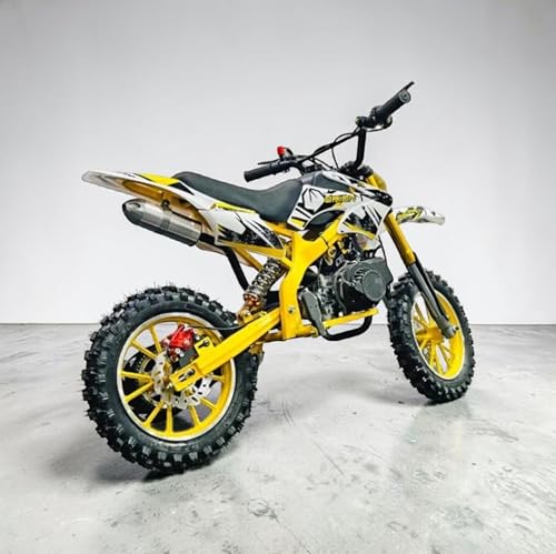 Image of Amaze ZR Super 50cc Petrol Dirt Bike for Kids | 2 Stroke Mini Off Road Bike | Dual Start | Disc Brake | Rear Suspension | Max Speed 45 km /h | Kids Mini Motorcycle (Multicolor Chassis) (Yellow)