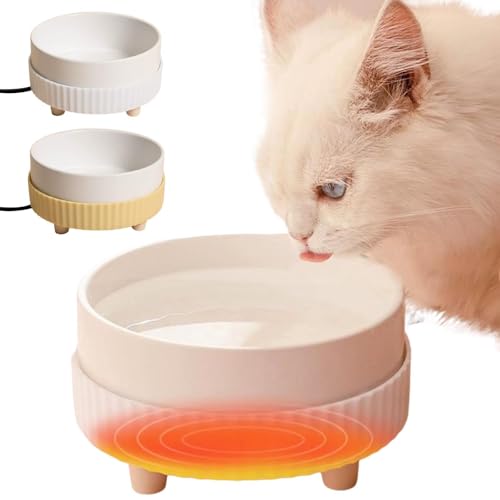 Heated Dog Water Bowl, USB Rechargeable Pet Heating Dish, Quiet Thermal Bowls for Dogs Cats, Winter Pet Water Bowl Heater, Drinking Device for Small Animals Indoor, 350ML (Yellow)