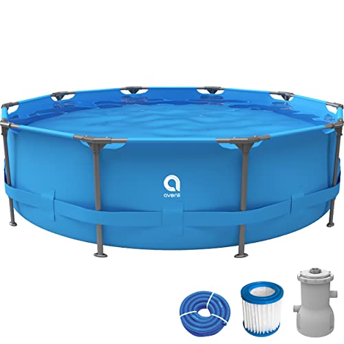 Avenli Pool 366 x 76 cm Frame Plus Stahlrahmen Aufstellpool mit Pumpe blau rund Framepool Swimming Schwimmbecken