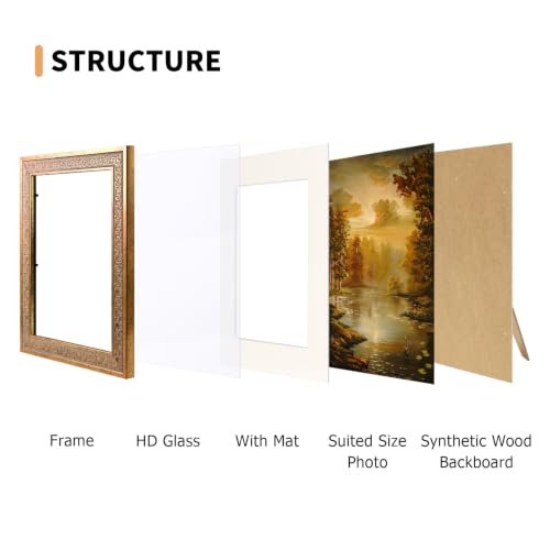 Image of 11x14 Vintage Picture Frames, Antique Picture Frame with White Mat for 8x10 Picture, Ornate Picture Frame for Wall Decor,2 Pack Gold Frame, Distressed Gold