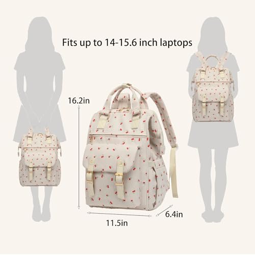 Image of Corduroy Laptop Backpack for Women 15.6 Inch Stylish College School Bookbag, Business Work & Travel Computer Backpacks (Cherry Beige)