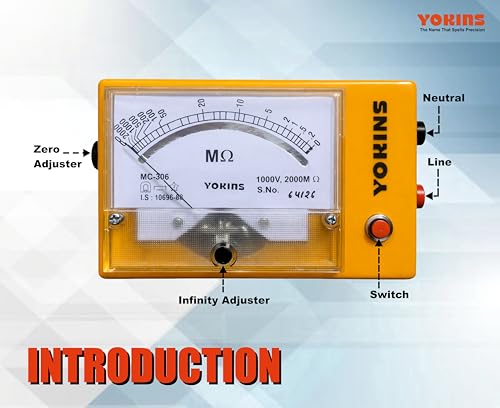 Image of YOKINS Analog Insulation Tester 1000V 2000MΩ Battery Operated Megger | Made in India | High Accuracy ±5% | IR Tester for Motor, Cable, Transformer | with Battery & Leads (BA-10020)