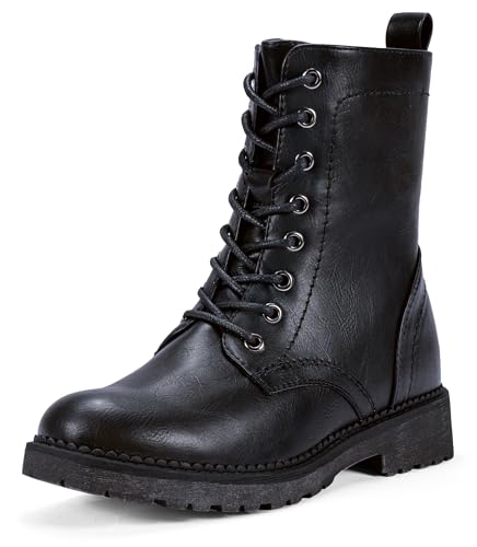 Vepose Women's Combat Ankle Black Flat Boots, Military Fashion 925 Booties Inner Zipper