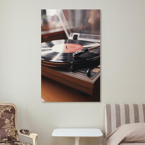 Toile murale cadre suspendre lecteur disques décoration vintage 50x75 cm