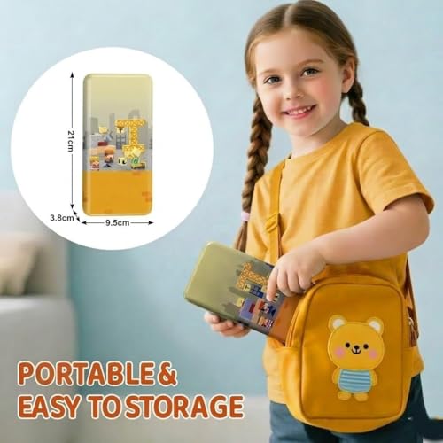 Image of HAPPY HUES Mini Magnetic Blocks Travel Set (38 Pcs) - Pixelated Construction Site Cube Magnets with Storage Tin, STEM Building Toy Figures, Screen-Free Road Trip Travel Toy for Kids Ages 3+