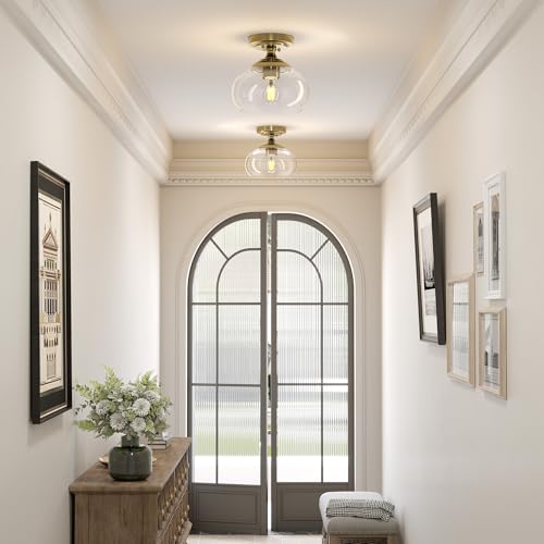 Image of VONLUCE Industrial Semi Flush Mount Ceiling Light, Brushed Gold
