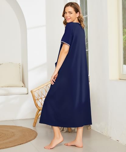 Image of Ekouaer Women Robe Zipper Short Sleeves Full Length House Coat with Pockets