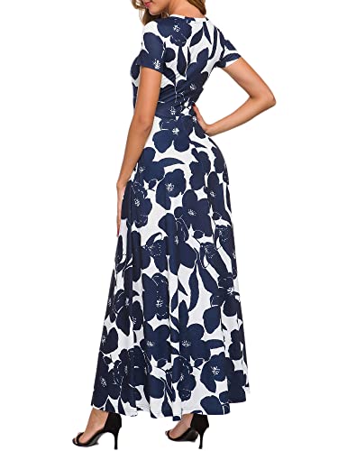 Zaberry Maxi Sundresses For Women Short Sleeve Summer Floral Dresses Navy Blue Xl #TOP5