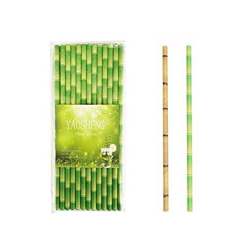 Yaosheng 100 Pcs 2 Colors Biodegradable Green Bamboo Paper Straws For Drinking Juices Shakes Birthday Wedding Party Supplies Decorations #TOP6