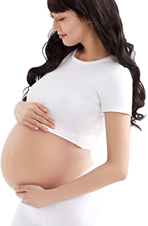 ONEFENG Fake Pregnant Belly Lightweight Cotton Filled Artificial Silicone Pregnant Fale Belly Props for Pretending Pregnancy (Skin,6-8Months)