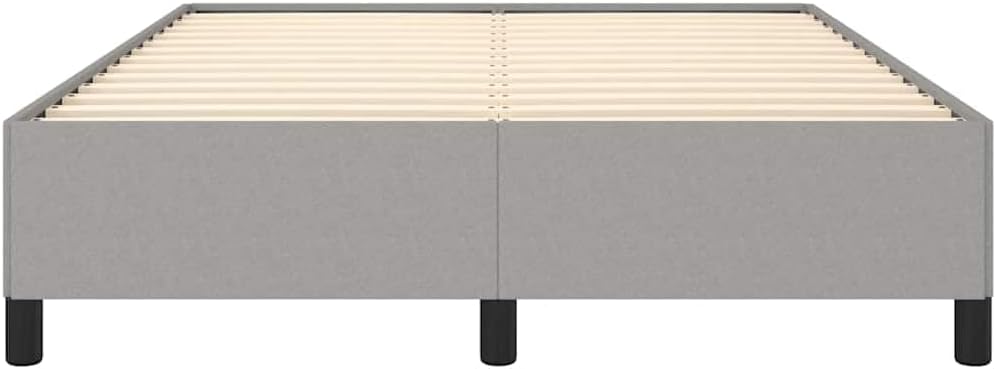 Bed Frame Light Grey Polyester Fabric Full Size Platform Bed with Sturdy Heavy-Duty Slatted Foundation, Easy Assembly, Modern Minimalist Bedroom Furniture for Mattress Support
