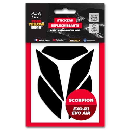 Fear The Yellow Bear© Easy Replica Scorpion Exo R1 Evo Air™, Kit 5 Stickers réfléchissants REPOSITIONNABLES, pour Casque Moto, 3M™ Technology (Noir,...