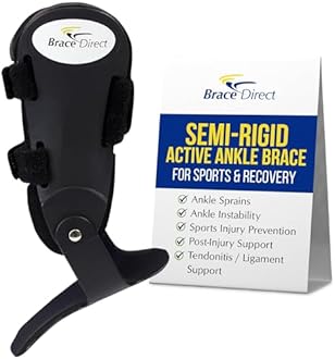 Brace Direct Semi-Rigid Active Ankle Brace for Sports - Maximum Support for Sprains & Injuries, Stabilizes & Protects Athletes Ankles Volleyball, Soccer (M - Right, Men 9.5-13 / Women 10.5-12)