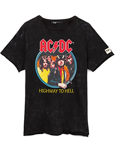 AC/DC T-Shirt for Men and Women | Unisex Black Short Sleeve Rock Band Acid Wash Black Tee | Highway to Hell Album Cover | Music CD Gifts Merchandise Small