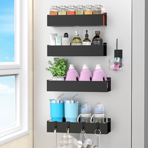 Image of HuggieGems Metal Magnetic Water Bottle Holder for Refrigerator, Cup Holder Organizer for Stanley and Tumbler for Kitchen, 4 Pack, Jet Black