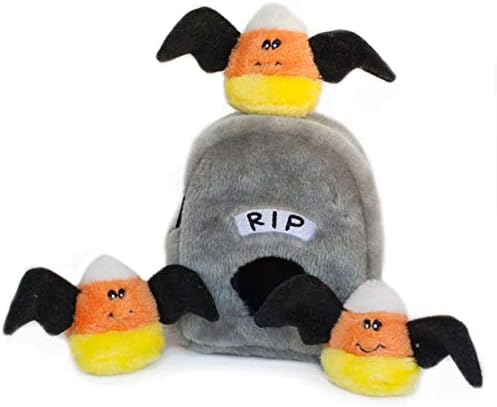 ZippyPaws - Holiday Burrow, Interactive Squeaky Hide and Seek Plush Dog Toy - Spooky Gravestone