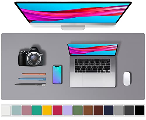 Photo 1 of Leather Desk Pad Protector,Mouse Pad,Office Desk Mat, Non-Slip PU Leather Desk Blotter,Laptop Desk Pad,Waterproof Desk Writing Pad for Office and Home (36" x 17", Light Grey)
