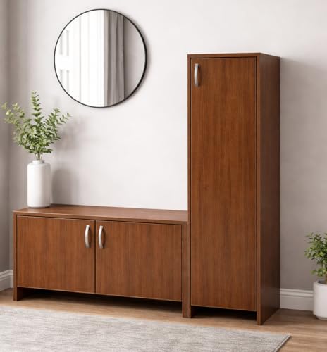 Image of Alpine Willow Wooden Shoe Rack with Door (DIY Assembly) Shoe Cabinet with Doors | Modern multiutility Storage Set with Bench & Cabinet | Entryway Organizer for Shoes, Hats, & Accessories
