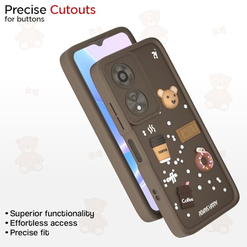 Image of Pikkme Back Cover for Oppo A38 4G / Oppo A18 4G | Cute Fun Cartoon 3D Bear Silicone Full Body Protection Bumper Cover (Brown)