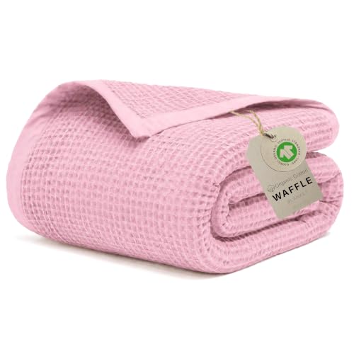 Image of GOTS Certified 90 inchX90 inch Queen 100% Organic Cotton Waffle Blanket-Light Rose | Premium Waffle Blankets & Throws for Bed, Throw Blanket for Couch, Modern & Cozy Blanket, All Season, Comfy and Soft Blankets