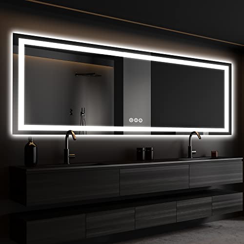 ISKM LED Mirror for Bathroom Lighted Vanity Mirror for Wall Front Lights + Backlit LED Bathroom Mirror Anti-Fog Tempered Glass ETL Listed (Front and Backlit, 72'' x 32'')