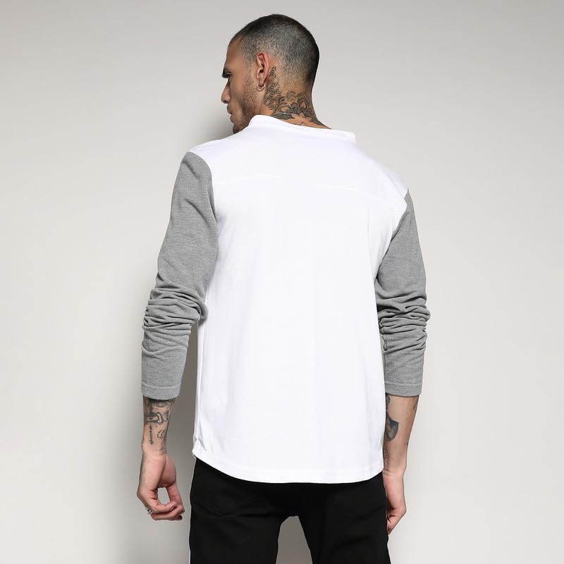 Image of Campus Sutra Men's White & Grey Colourblocked Button Up Regular Fit Regular Fit Shirt for Casual Wear | Cotton Shirt Crafted with Regular Sleeve, Comfort Fit & High-Performance for Everyday Wear