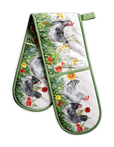 Maison d' Hermine Double Oven Mitts 100% Cotton 18 cm x 89 cm Double Oven Mitt Heat Resistant BBQ Cooking Gloves with Loop Baking Grilling Handling Hot Pans Gifts for Mothers Day (Basse Cour)