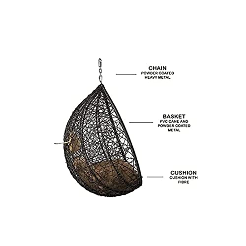 Image of Swing Chair Without Stand, Cushion Colour Sky Blue & Hook-Outdoor /Indoor /Balcony /Garden /Patio /Rattan & Wicker (Swing-Black)