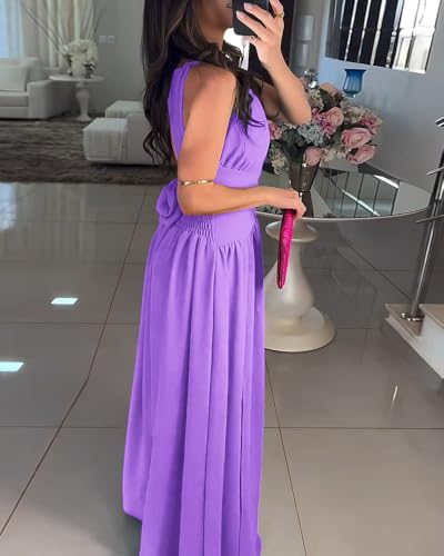 Image of CHICME Women's Sleeveless Halter Neck Dress Criss Cross Tie Back Split High Maxi Dress