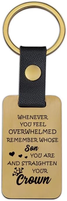 A gift for the son，Rectangular metal engraved keychain（Gold）