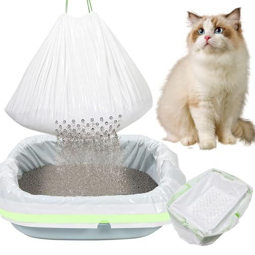 STARVAST 84PCS Sifting Cat Litter Box Liners with Holes, Extra Large Cat Litter Bags, Thickened Design, Concealed Handle, Large Perforation, 31 x 18 Inch
