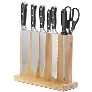 Duscdesp Messerblock Magnetisch Holz Bambus, Doppelseitiger Magnet Messerhalter Messerblock Ohne Messer, Extrastarker Magnetischer Messer Block Messerständer für Küche Messer Aufbewahrung und Display