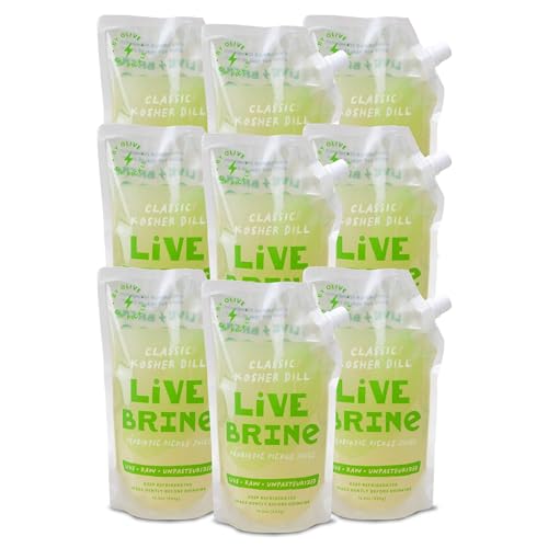 Olive My Pickle Probiotic Pickle Juice 175.5 oz | 9pk Olive Juice Live Brine Kosher Dill Pickle Juice Shots with Natural Probiotics & Digestive Enzymes for Gut Health - 117 Pickle Shots for Cramps