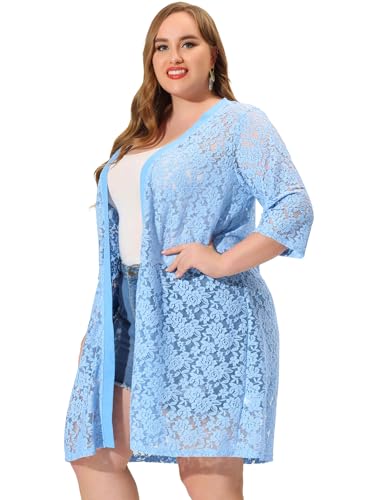 Image of Agnes Orinda Plus Size Cardigans for Women Lace Cardigan Lightweight Crochet 3 /4 Sleeve Cover Up Jacket