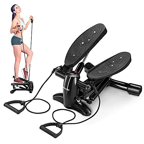 Stepper 2 en 1 Mini stepper avec bandes de résistance pour la maison, steppers pour exercices avec écran LCD pour débutants et avancés Swing Stepper pour l'entraînement des jambes et des fesses Cover