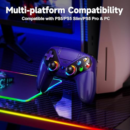 Image of Dinosoo Wireless Controller for PS5 /PlayStation 5 & PC, Bluetooth Gamepad with RGB Lighting, Turbo, Programmable Buttons, 6-Axis Motion Sensor, 3.5mm Audio Jack, 1000mAh Battery