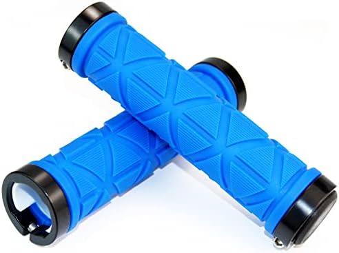 Mountain Bike Grips Lock On,Soft Non-Slip-Rubber Bicycle Handlebar Grips for MTB,Downhill Blue