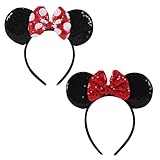 Twineek 2 Pcs Red Mouse Ears Sequin Headbands,Shiny Bows Headbands, A Perfect Addition to Your Trip...