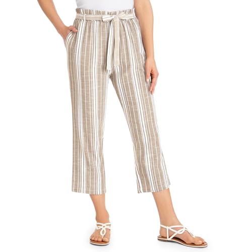 Collections Etc Stylish Striped Elasticized Tie-Waist Capris with Pockets