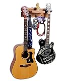 Gitarrenwandhalterung,Massivholz, Gitarrenwandaufhänger mit 3 Aufbewahrungshaken und 2 drehbaren Gummi Gitarrenaufhängern,Gitarrenständer mit Ablage und Plektrum Halter für alle Größen von Gitarren