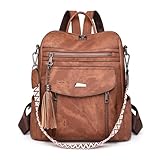 ROOSALANCE Backpack Purse for Women Pu Leather Backpack Fashion Ladies Shoulder Bag Handbags for Travel Daily Use, Brown