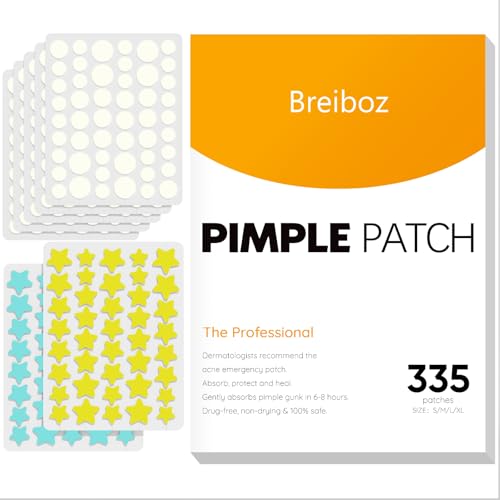 Pimple Patches for Face 335 Patches-255 Round & 80 Star Cute Coloful Acne Patches,Hydrocolloid Pimple Patch Colorful Spot Stickers w/Tea Tree, Salicylic Acid & Cica Oil| Classic & Fashion Zit Covers
