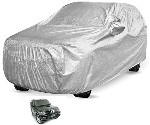 Image of Auto Hub Waterproof Car Cover Compatible with Mahindra Scorpio Old with Mirror Pocket, Soft Cotton Lining, Waterproof Scorpio Car Cover- Metallic Silver