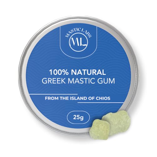 Mastic Labs Goma de masilla griega pura, resina pura de Quíos, Grecia, digestión, salud bucal, alternativa a la goma de mascar culinaria y natural, lágrimas de tamaño mediano y grande, 25 g