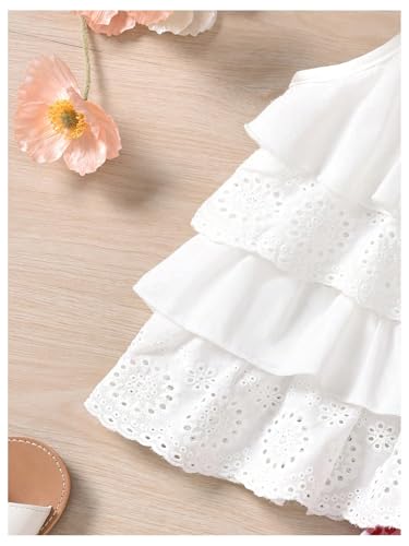 MakeMeChic Toddler Baby girls 2 Piece Plaid Bow Cute Outfit Eyelet Embroidery Ruffle Tiered Cami Top and Shorts Set4