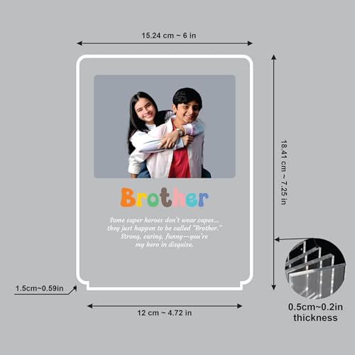 Image of Giftplease Personalized Photo Night Light for Brother - Custom Acrylic Picture LED Lamp with Wooden Base, Engraved Sibling Keepsake Frame, Unique Birthday, Rakhi, Gift for Brother from Sister