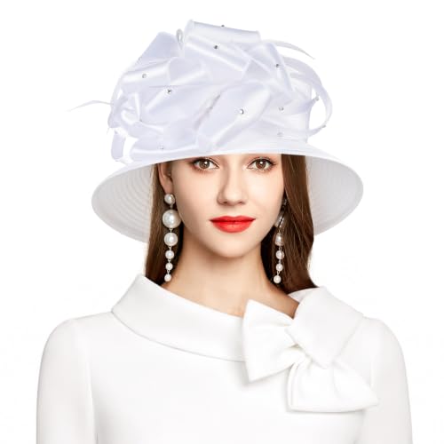 2026 Bucket Hats for Women Ladies Girls, Hat for Autumn Winter Fascinator for Derby Kentucky Church Bridal UV Protection (US, Numeric, 4, 5, A-4585white) by YIDINGCO - Used condition - US$35.38
