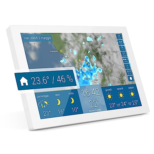 Meteo & radar home 3: Nuova stazione meteo wireless Wifi con sensore interno, touch screen a colori con radar del tempo, avvisi temporali, previsioni dettagliate e indice UV, bianco