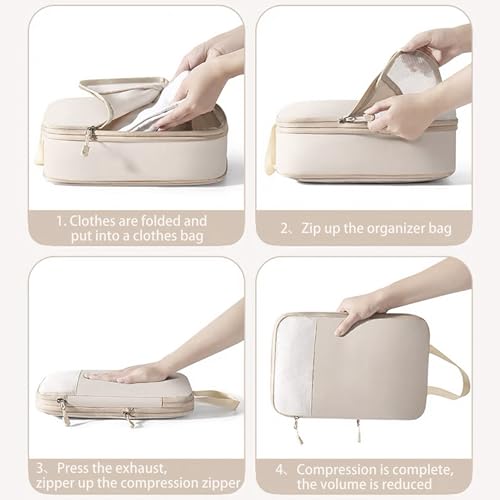 Veki Lightweight Compression Packing Cubes for Suitcases, Visualization Travel Packing Organizers Cubes for Luggage and Backpack, Travel Accessories for Suitcase (Khaki, 6 Set(3L+2M+1S))