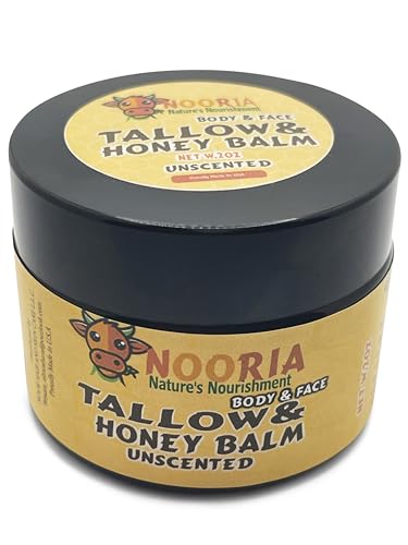 NOORIA : Handmade Tallow honey Balm (Unscented/Herb-Infused) - Grass-fed tallow and Raw Honey For Deep Hydration and Skin Health - For All Skin Types, Body & Face - No essential oils - 02 oz